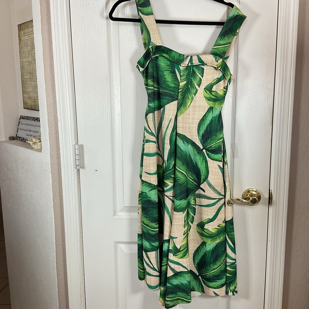 Vicencia Women's Tropical Palm Print Romper Green Cream Tan Sleeveless Open Back